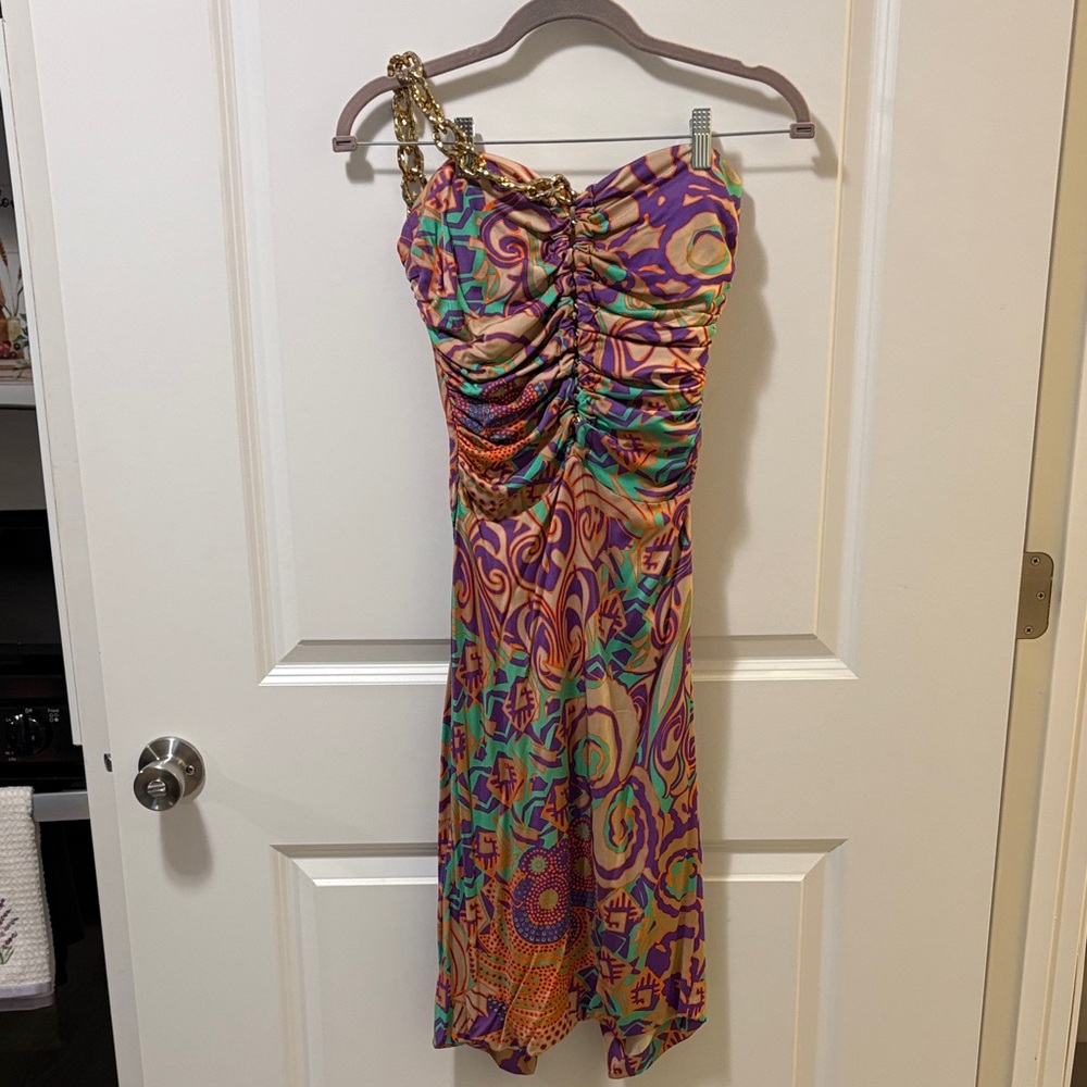Blumarine One-Shoulder Dress in Purple and Orange